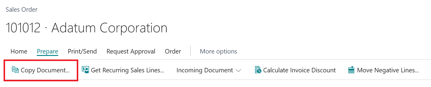 copy document business central