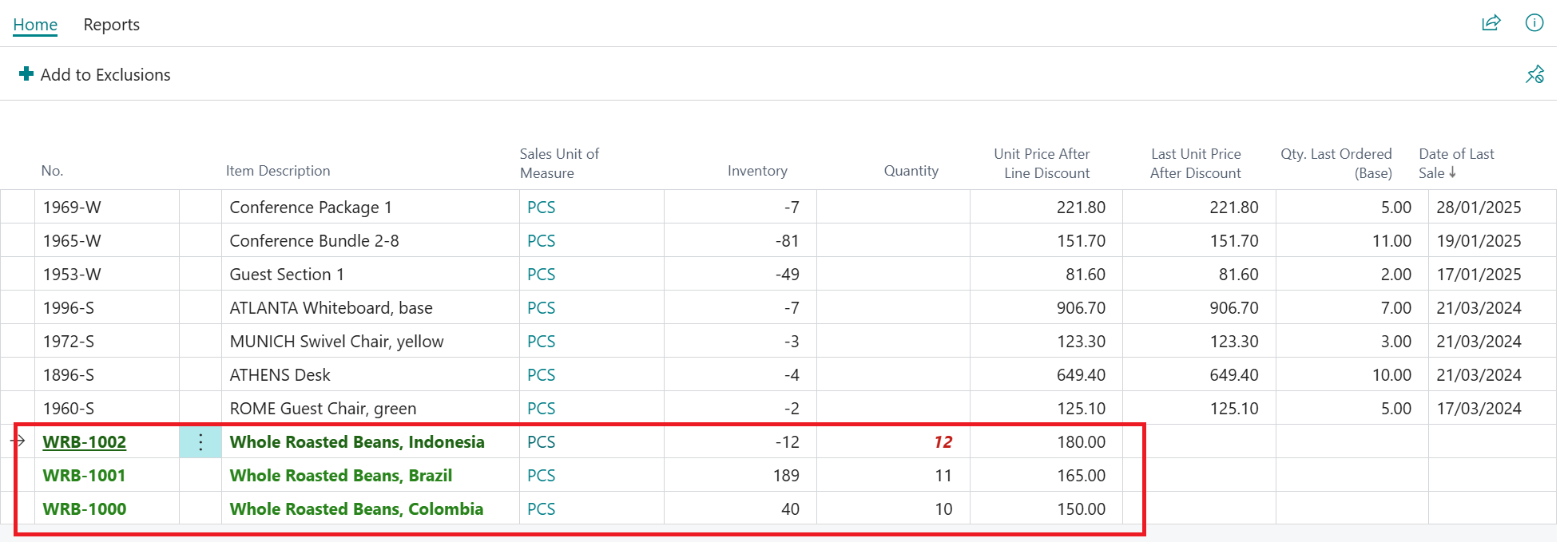 sales item reorder clever dynamics