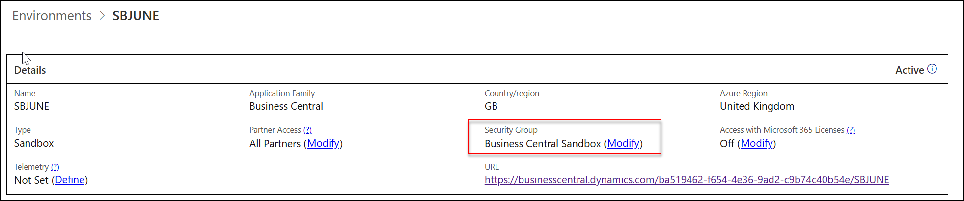 Business Central sandbox
