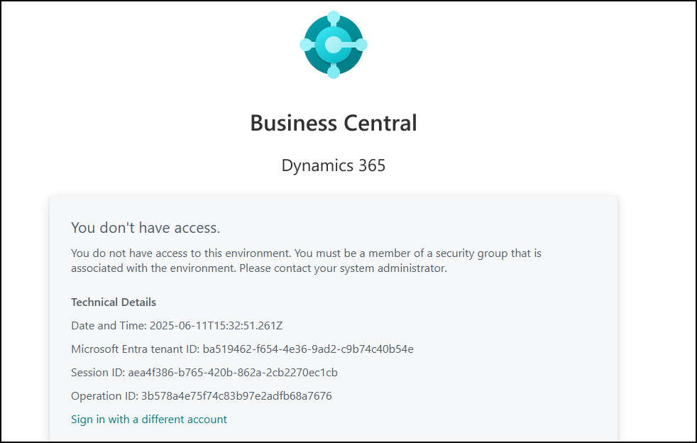security group error message Business Central