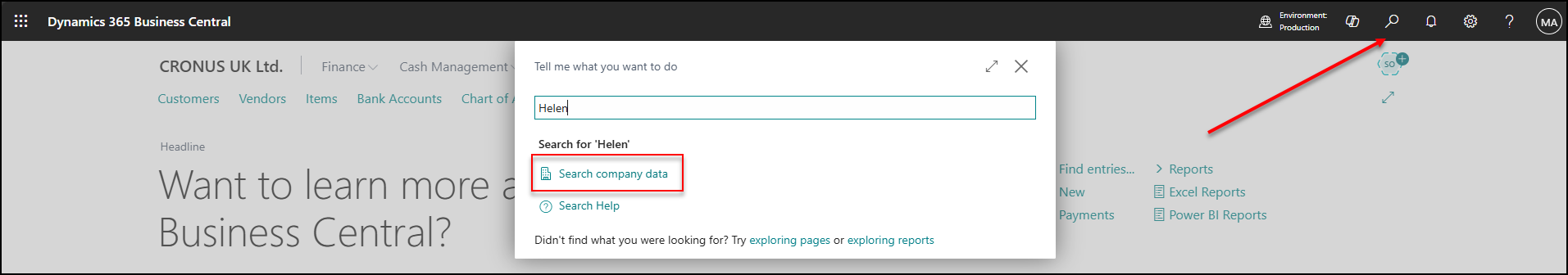 search company data Business Central