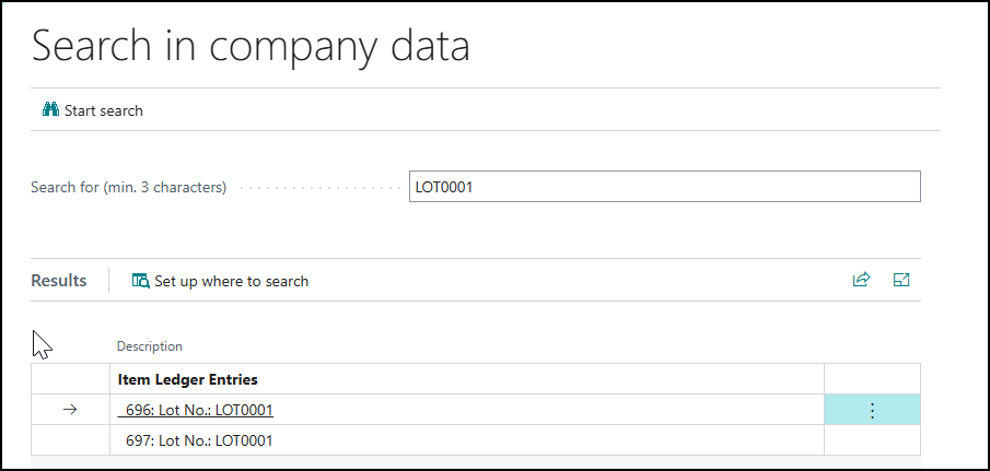 enabling search in Business Central
