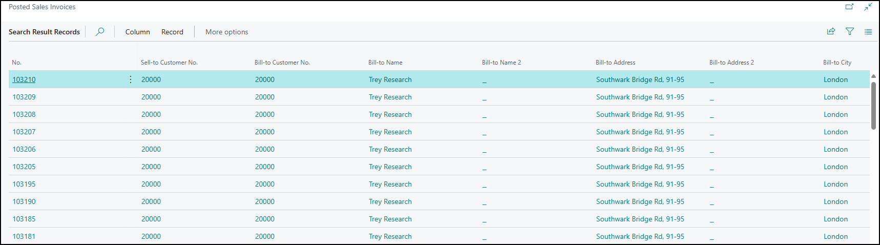 show all results Business Central