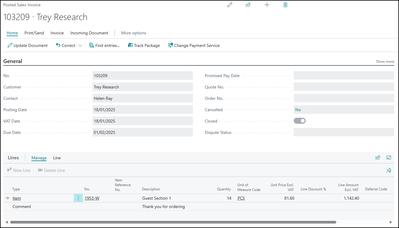 opening document Business Central
