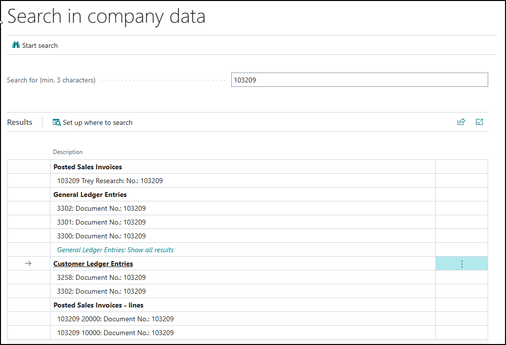 searching company data Business Central
