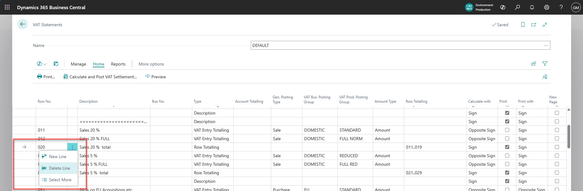 Dynamics 365 Business Central VAT statements