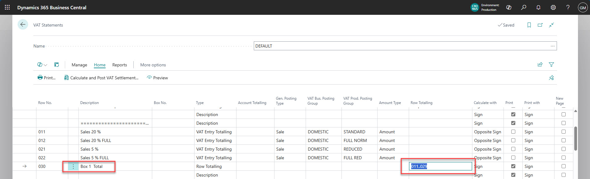 editing VAT statements Business Central
