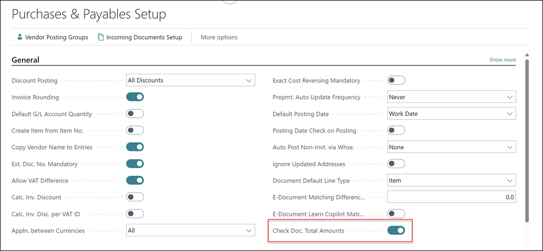 purchases and payables Business Central