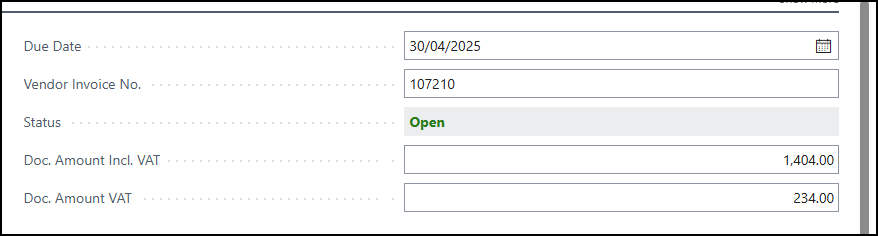 doc amount Business Central