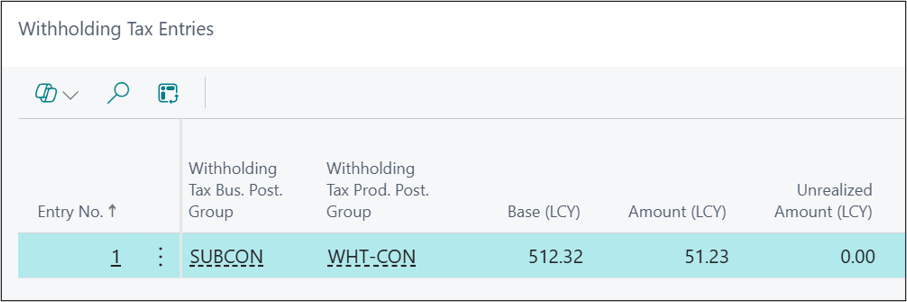 Witholding tax entry screens in Business Central