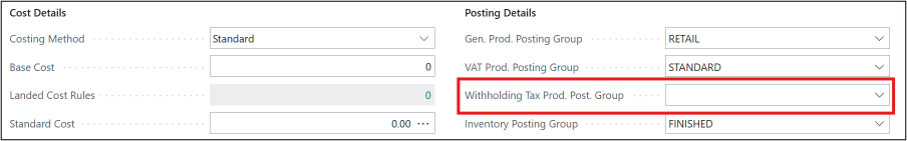 Witholding tax group in Business Central