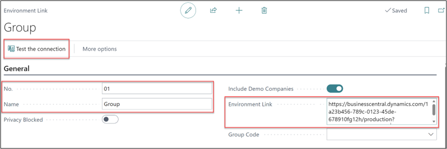 Environment Link screen in Business Central