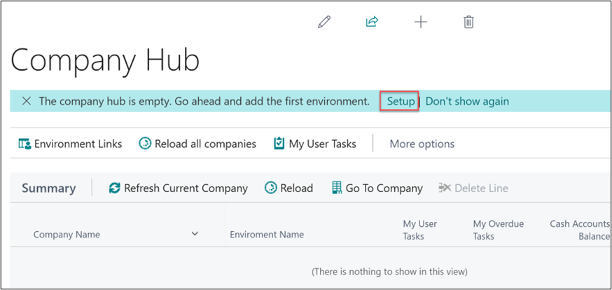 Setting up the Company Hub in Business Central
