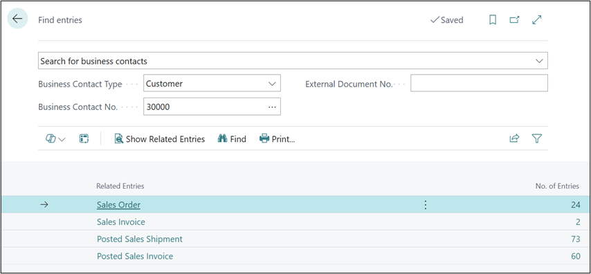 Searching for business contacts in Microsoft Dynamics 365 Business Central