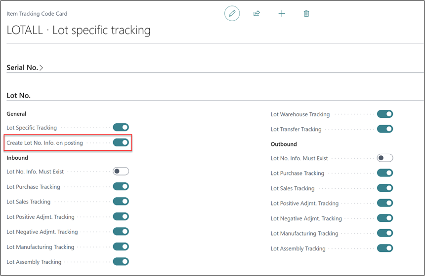 Create Lot/Serial No. Info  in Microsoft Dynamics 365 Business Central