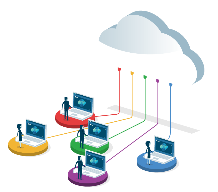 Business Central icon on laptops  connecting to the cloudin