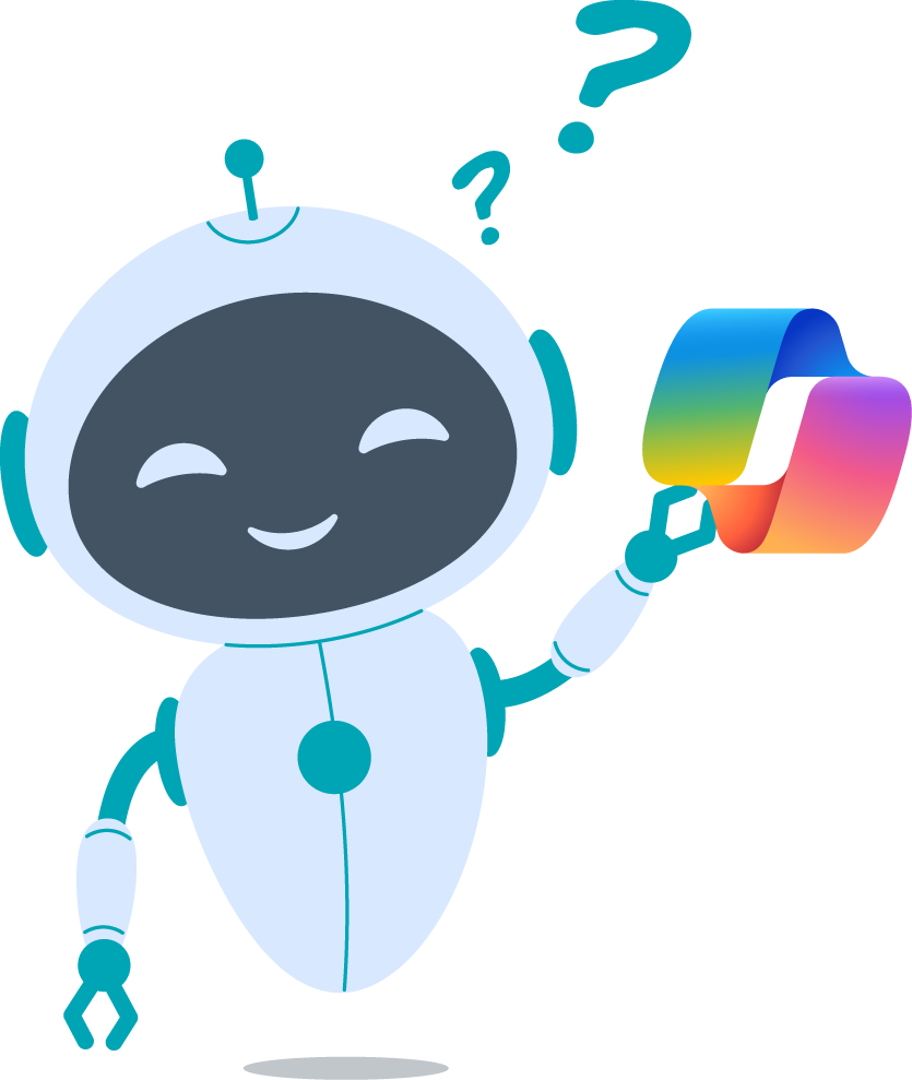 robot holding Copilot logo