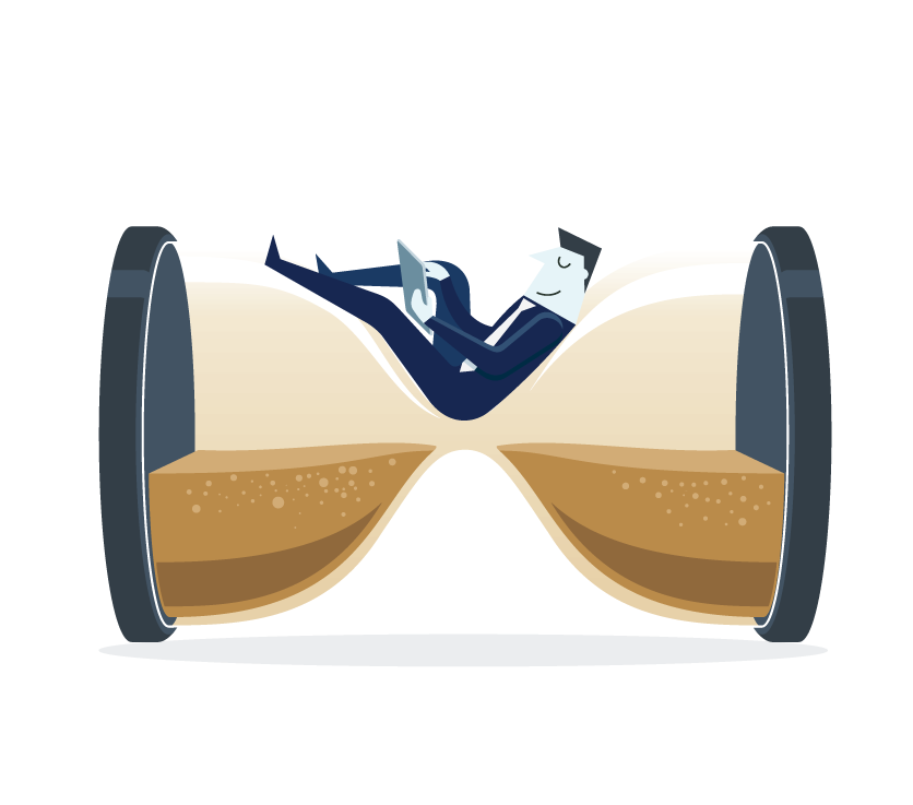 graphic of man sitting on hourglass