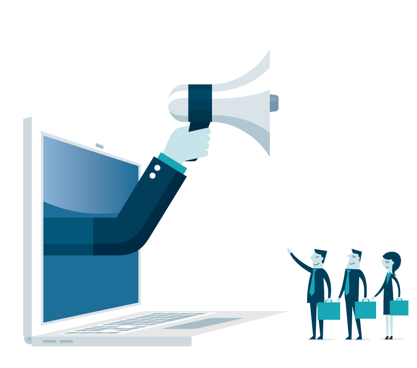 graphic of megaphone coming out of laptop