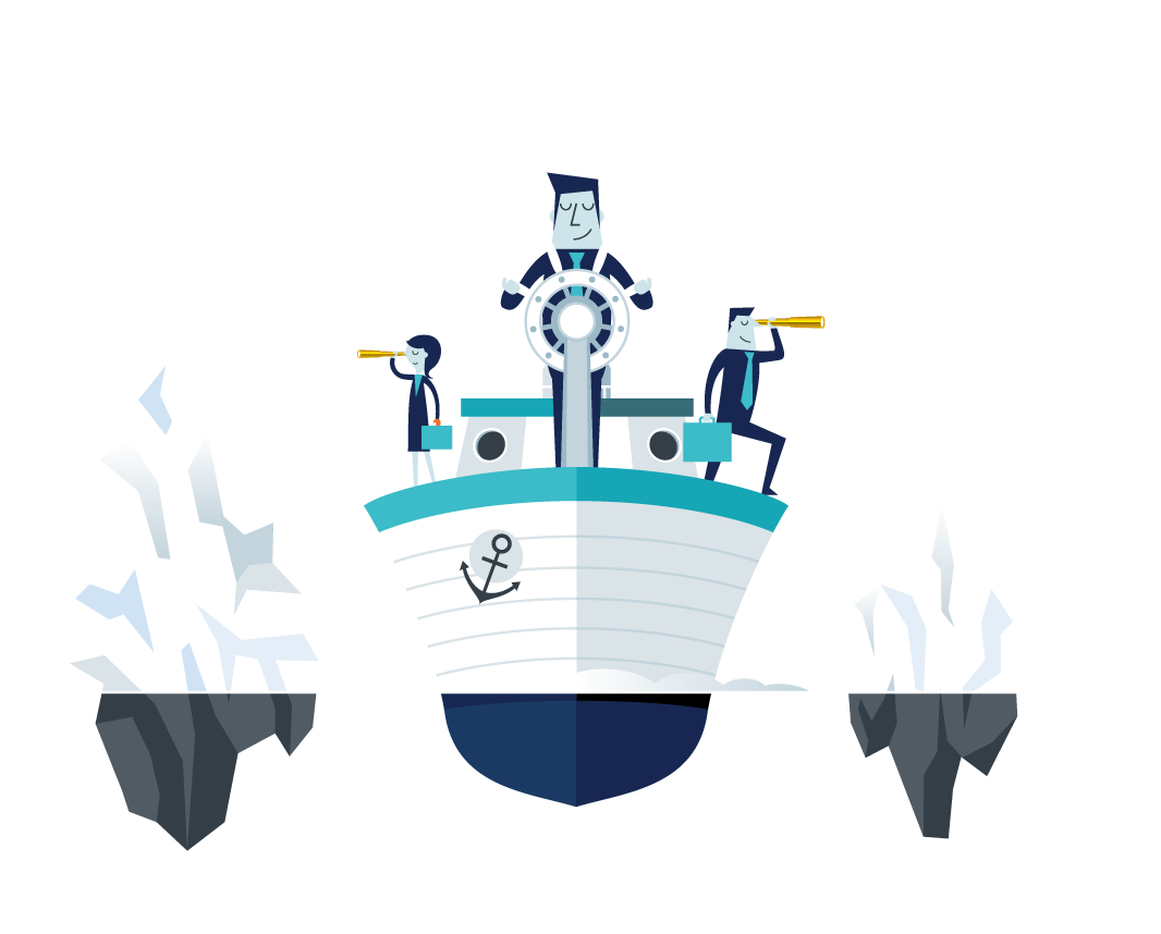 Ship between icebergs
