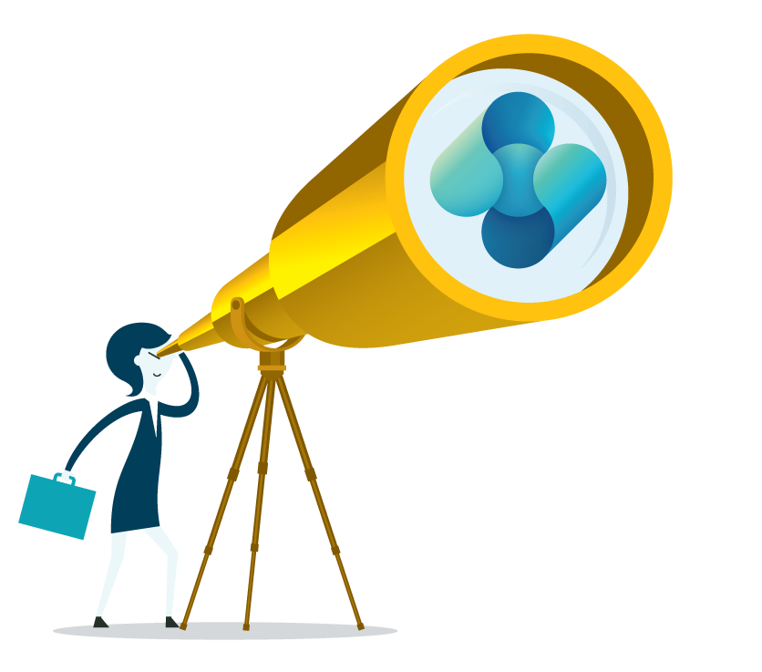 vector image of business women looking through telescope with Business Central logo