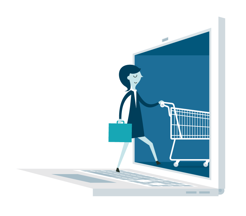 graphic of shopping on laptop