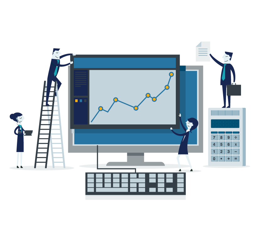 graphic of computer and graphs