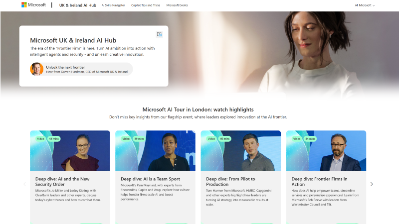 screen shot of Microsoft UK and IE Hub